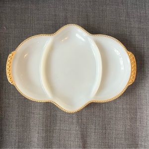 Vintage Fire King Oven gold trim milk glass excellent condition sectione…